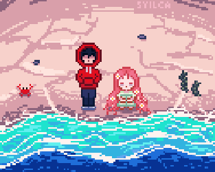 2023, OCs. It's the same girl from my previous art! With another important character. I started getting into pixel art around this time!