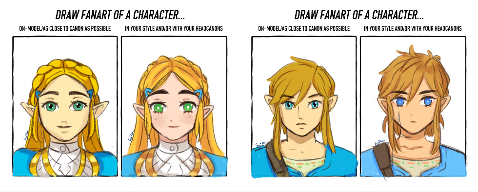 2023, Zelda and Link from Breath of the Wild. I remember drawing this in a hotel room while I attended AniExpo 2023! It had a deadly metal sculpture hanging from the wall and it almost killed me...